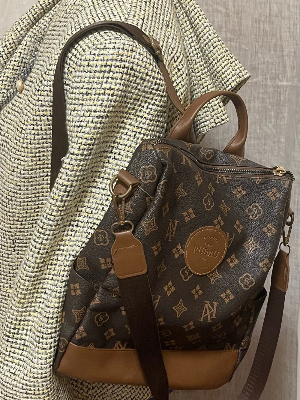 RUMU Monogram Crossbody Bag in Brown